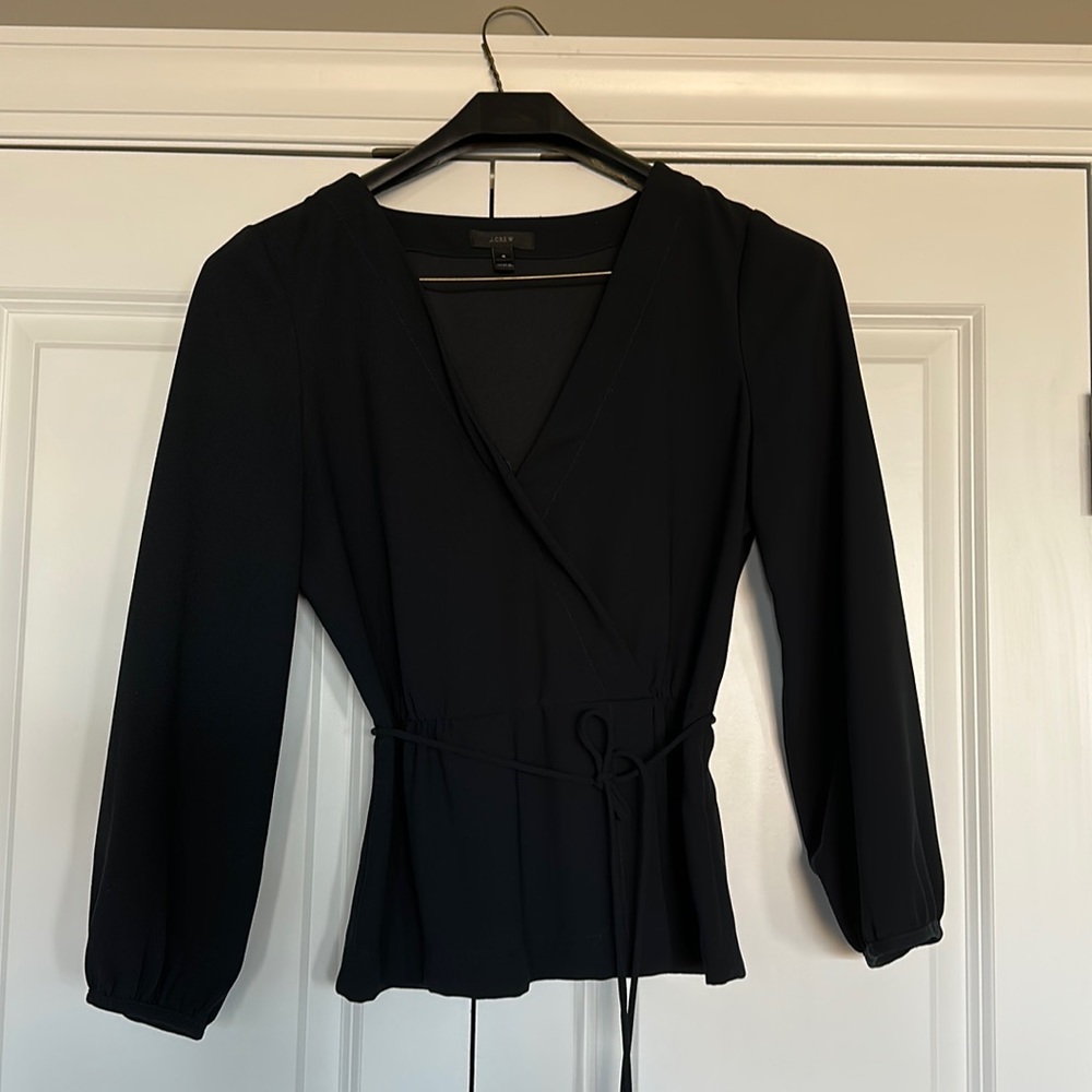 J.Crew drapey crepe faux-wrap top, navy